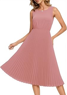 Wedding Guest Dress for Women Formal Cocktail Chiffon Midi Pleated Church Holiday Party Dresses