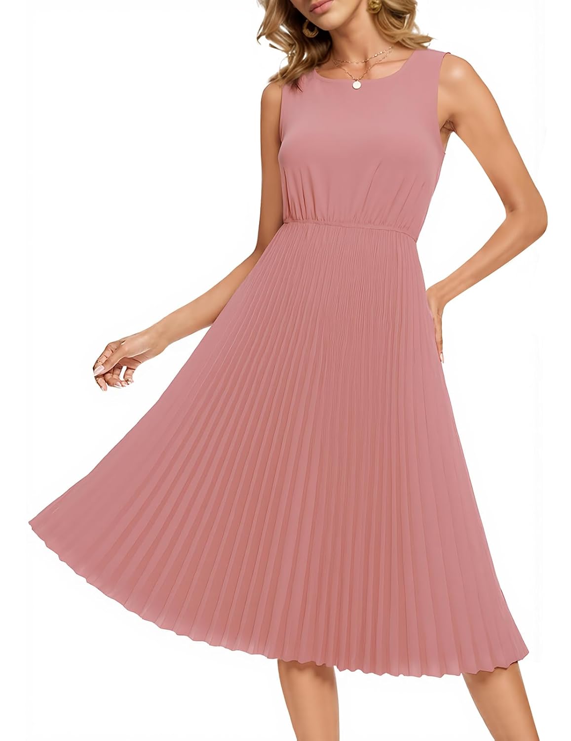 DRESSTELLS Wedding Guest Dress for Women Formal Cocktail Chiffon Midi Pleated Church Holiday Party Dresses