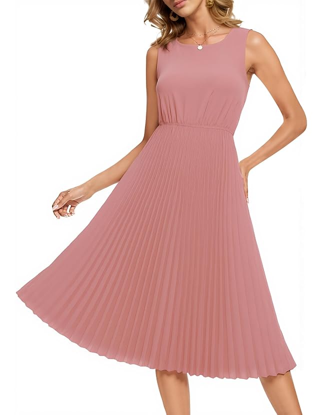 DRESSTELLS Wedding Guest Dress for Women Formal Cocktail Chiffon Midi Pleated Church Holiday Party Dresses