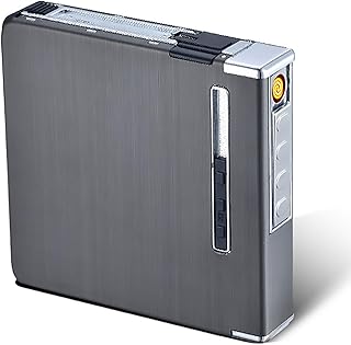 The Aluminum Alloy Automatic Cigarette Case Can Hold 20 Cigarettes USB Charging Lighter to Automatically Pop Up Cigarettes. Tungsten Cigarette Lighter Device,Black