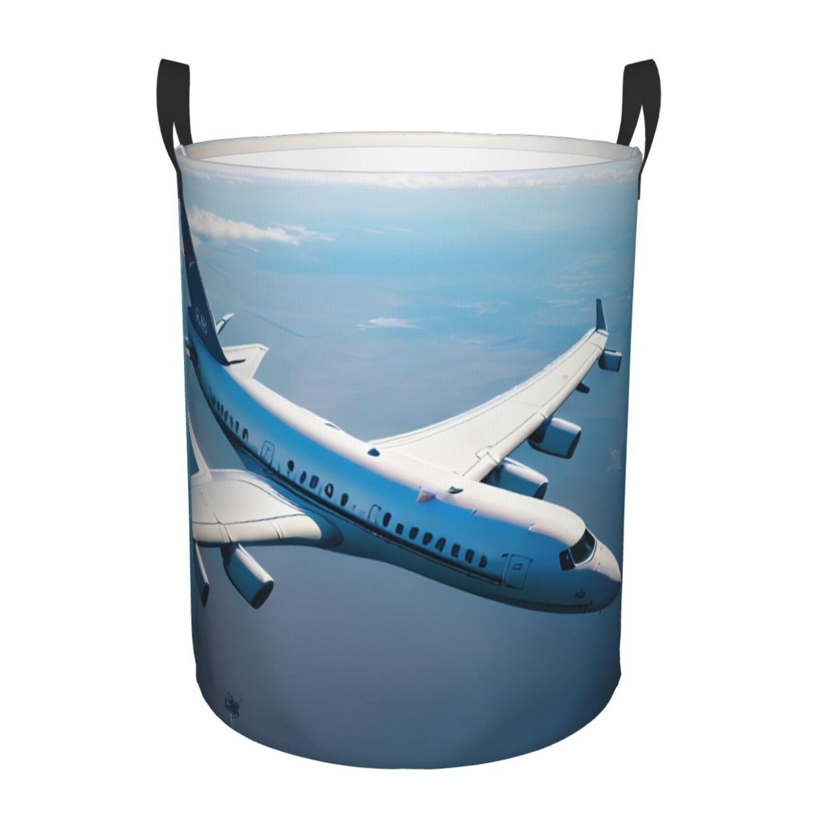 S Collapsible Round Airplanes Print Laundry Hamper