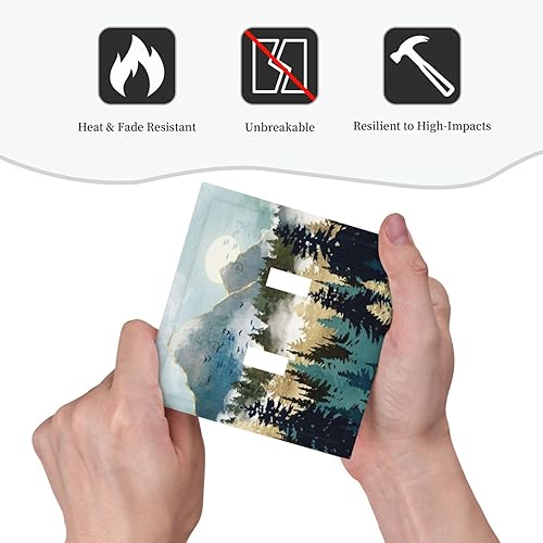 Miniatura 6 de Sghxwp Cubierta de interruptor de luz de doble palanca con diseño de bosque de montaña, estilo bohemio, diseño abstracto, puesta de sol, salida del