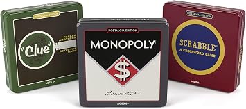WS Game Company Scrabble, Monopoly, and Clue Nostalgia Tin Collection of Classic Board Games