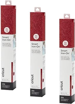 Cricut Smart Iron On, Glitter Red - 3-Pack of 3ft Rolls (13x36) HTV Heat Transfer Vinyl - Compatible with Cricut Heat Press & Maker 3 / Explore 3 Machines