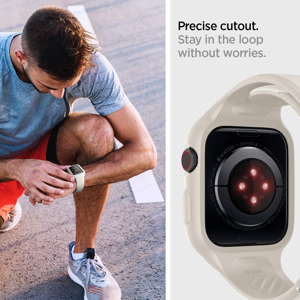 Spigen Case with Strap Band for Apple Watch Series SE3/SE2/6/SE/5/4 40mm, Sweat-Resistant, Slim Protection(Liquid Air Pro) - Soft White 3