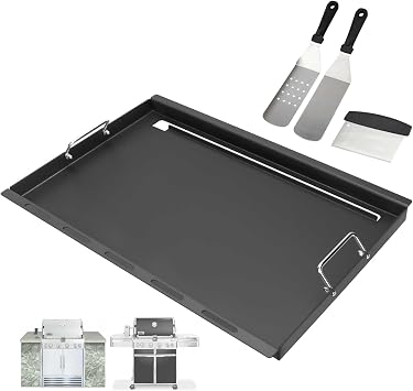 Full Size Griddle Insert for Weber Summit 400 Series E/S 450 440 460 470 Gas Grills With Smoker Box, Heavy Duty Flat Top with Spatula Set for Weber Grill Replacement Parts 67550