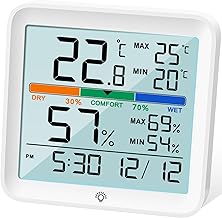 NOKLEAD Hygrometer Indoor Thermometer - Digital Room Humidity Meter Accurate Temperature Monitor Meter Max/Min Records, Touch LCD with Backlit Clock