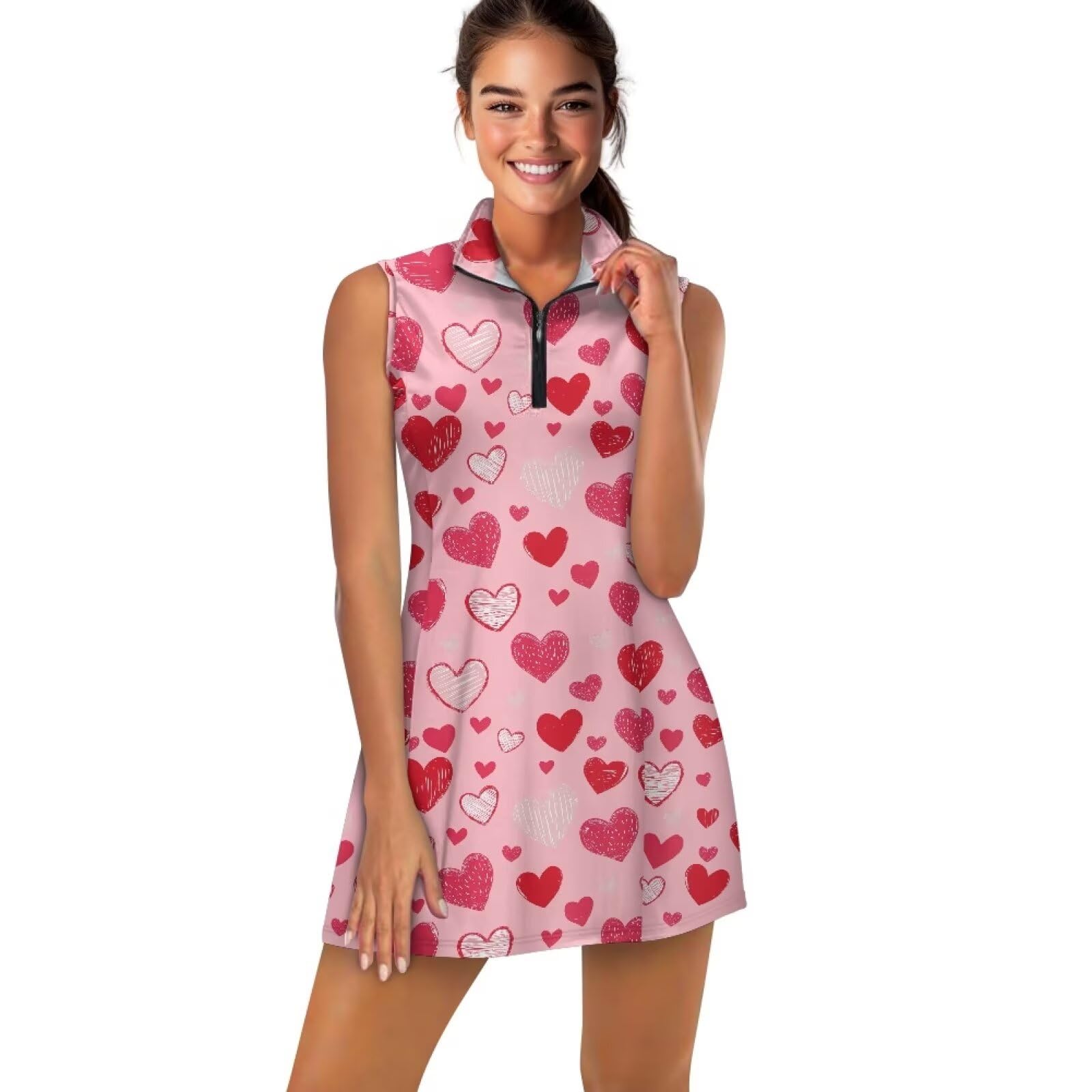 Vestido de tenis para mujer con pantalones cortos integrados, secado rápido, cuello con cremallera, vestidos de golf y tenis atléticos
