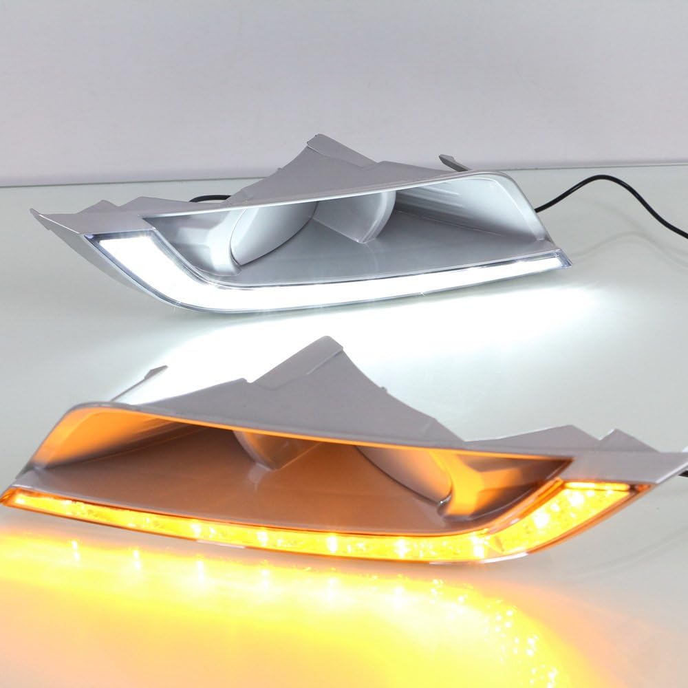 LED Daytime Running Light DRL compatible for Ford Ranger 2015-2018 Round Fog Lights Version, LED Front Bumper Light With Yellow Turn Signal Light