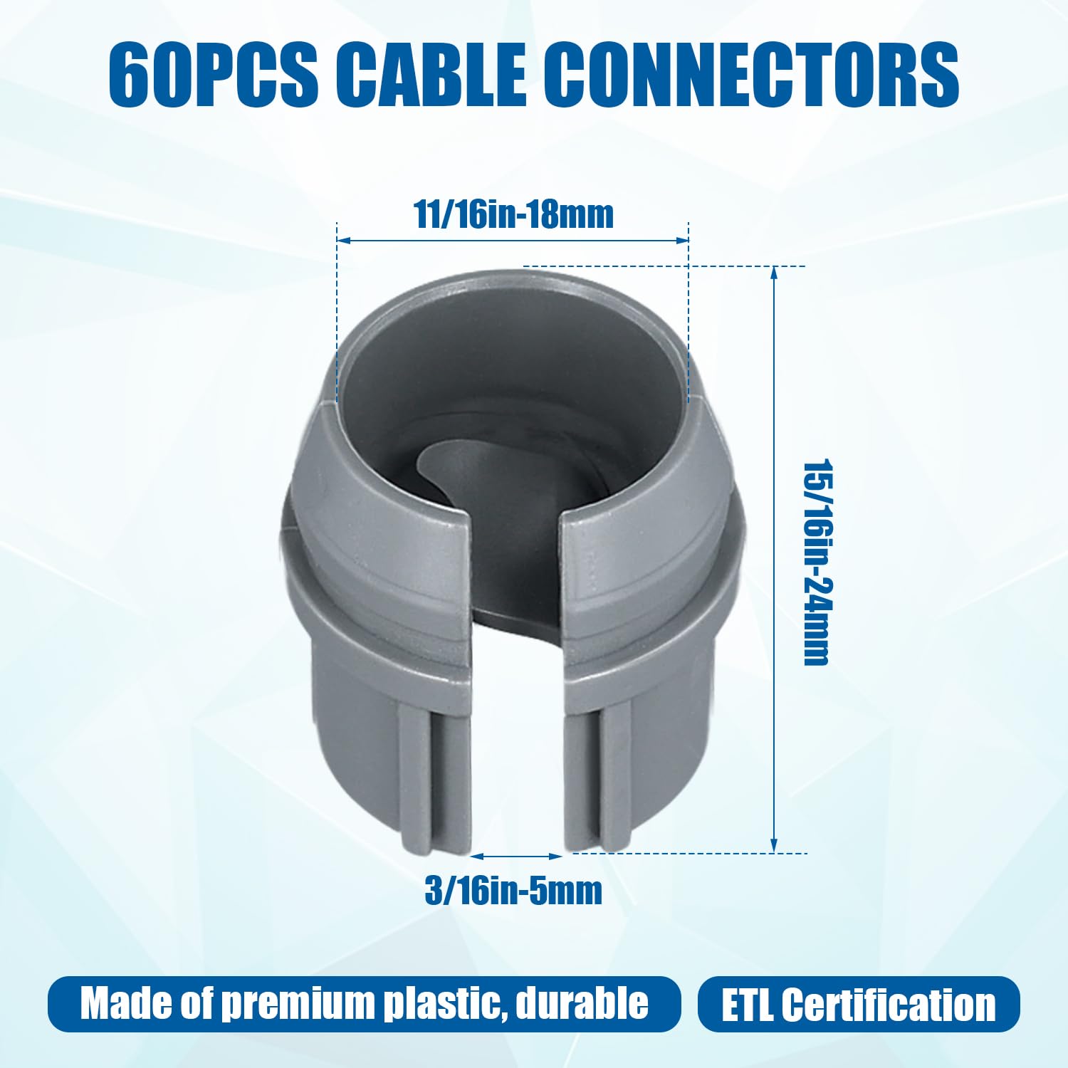 60pcs Non-Metallic Cable Connectors, 1/2 Inch Snap Style Installation Single Cable 14/2-10/3 AWG, Two Electrical Cables 14/2-12/2-14/3 AWG, ETL Certified