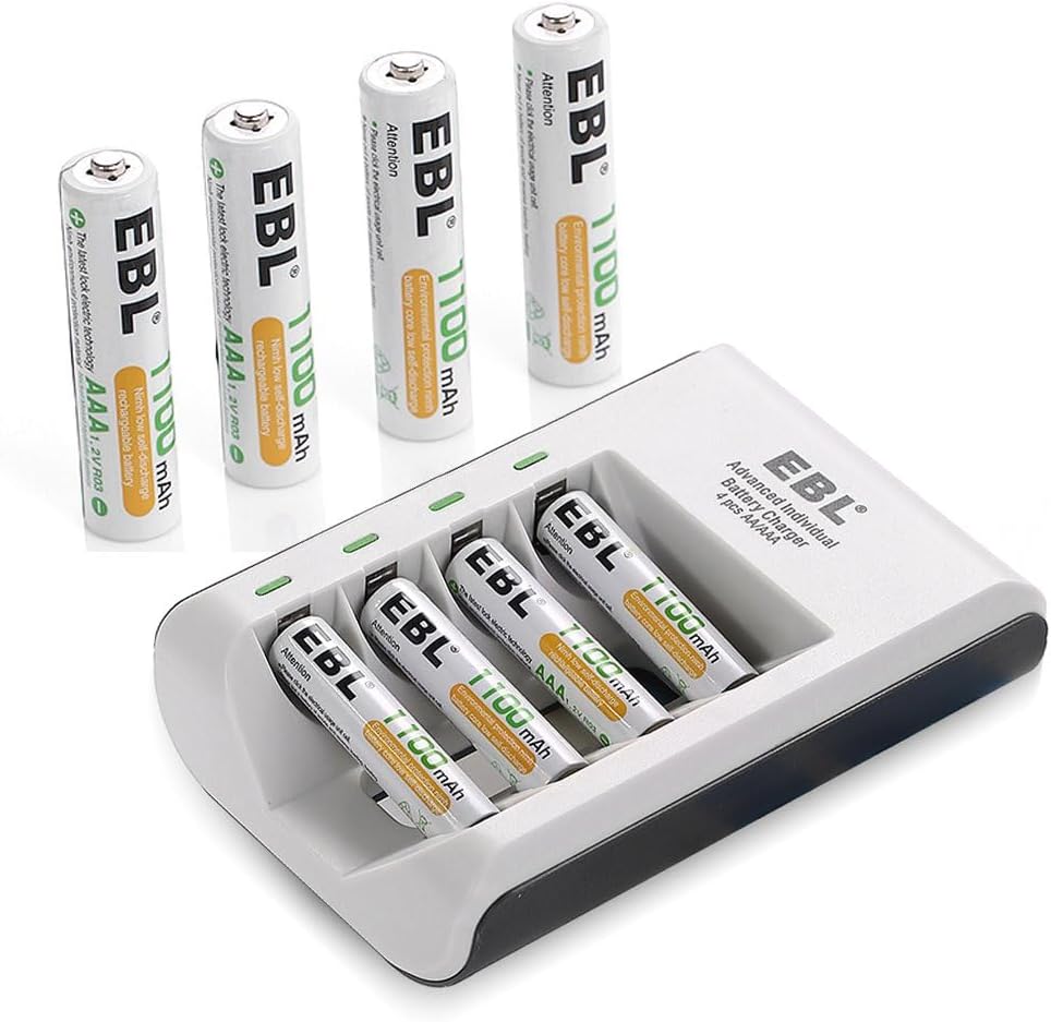 EBL AAA Rechargeable Batteries 1100 mAh (8 Packs) with Smart AA AAA Battery Charger and Micro USB Charging Cable