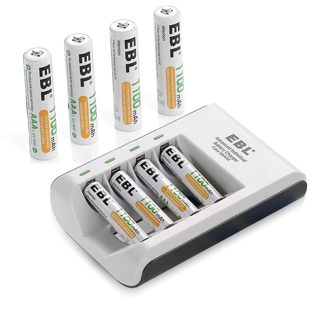 EBL Batterie ricaricabili AAA da 1100 mAh (8 confezioni) con caricabatterie intelligente AA AAA e cavo di ricarica micro USB