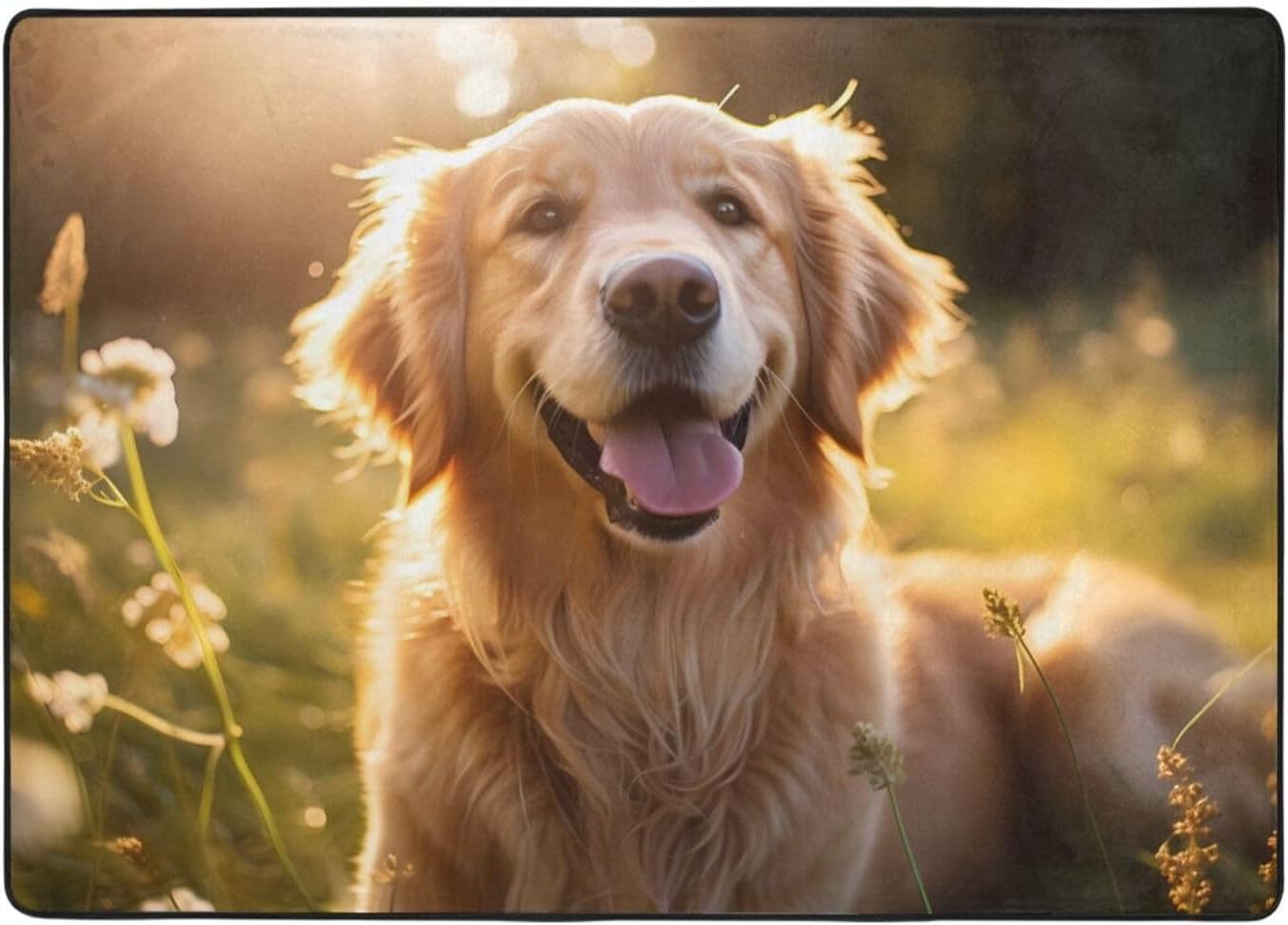 Smiling Golden Retriever Printed Flannel Floor mat 80x58 inches for Bedroom, Living Room, Study Room Decorative Carpet