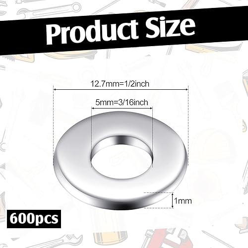 Miniatura 2 de Hanaive 600 arandelas de remache de aluminio de 316 pulgadas x 12 pulgadas, arandelas de remache de acero inoxidable 304 planas de metal para