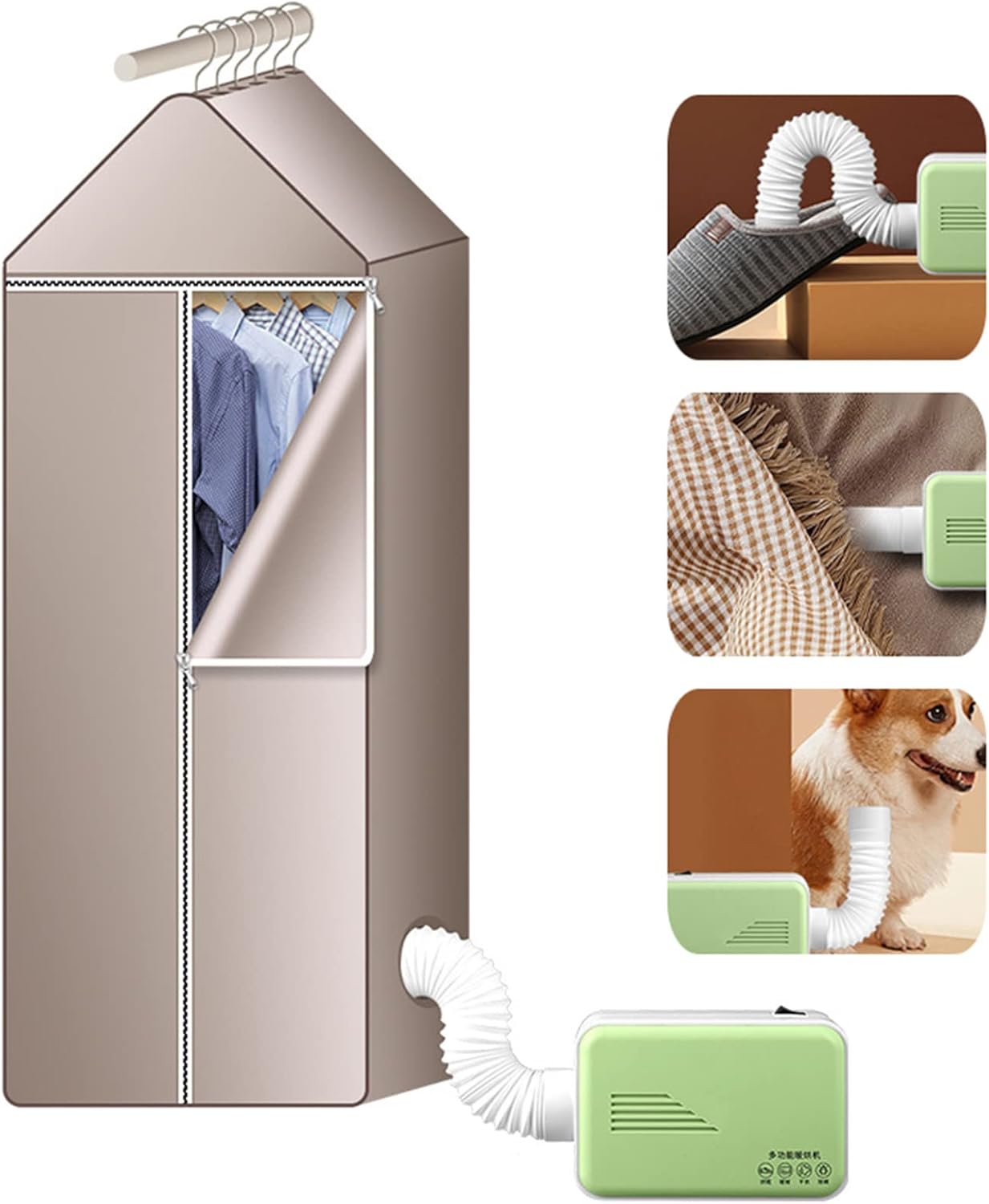 Household Clothes Dryer, Lightweight Electric Heater, with Blower Hose & Cloth Cover, for Warming Futons, Clothes, Shoes - Wet, Rainy Weather