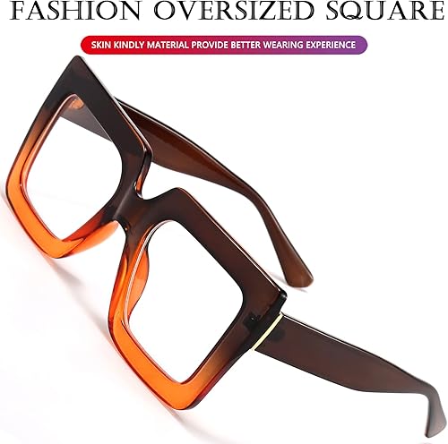 Miniatura 5 de AIEYEZO Gafas cuadradas de gran tamaño con luz azul para mujer, bonitas gafas de marco grande, gafas de computadora multicolor transparentes a la