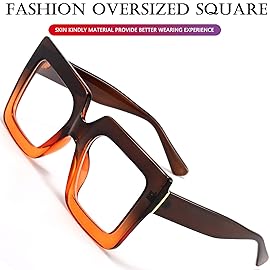AIEYEZO Oversized Square Blue Light Glasses for Women Cute Big Frame Glasses Fashion Clear Multi-Color Computer Eyewear (Brown Orange)
