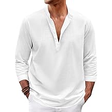 Mens Linen Henley Shirts Long Sleeve Hippie Yoga Summer Beach Casual Henleys T-Shirt