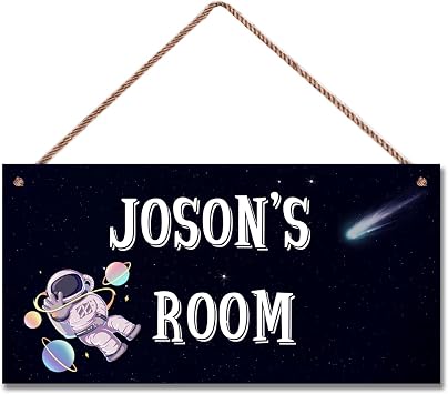 Personalized Sign Astronaut Sign for Front Door Custom Name for Kids Room Baby Bedroom Welcome Wall Art Decor Birthday Party Decorations Outer Space Themed Gifts Cool Space Stuff For Boys