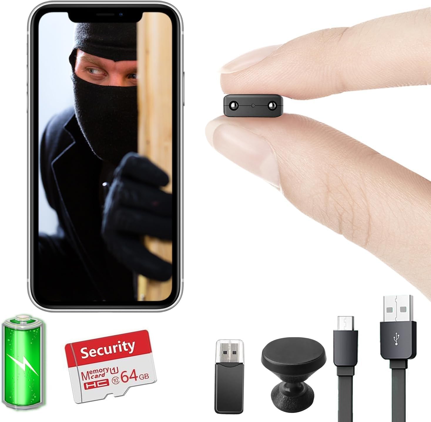 【Free 64G】 Smallest Battery Wireless WiFi Camera,HD1080P Spy Camera Detector,Portable Pet Camera,Baby Monitor,Nanny Cam with Night Vision,Motion Detection,Cloud Storage for Security with iOS Android