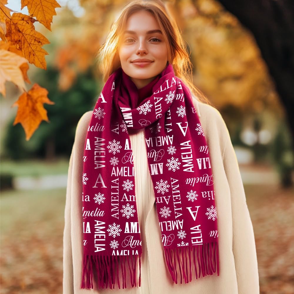 Multicolor Personalized Scarf for Women Men Custom Name Scarves for Women Lightweight Winter Scarf Womens Scarf Shawl Wraps for Women Snowflake Womens Scarves Soft Warm Scarf Womens Wraps and Shawls
