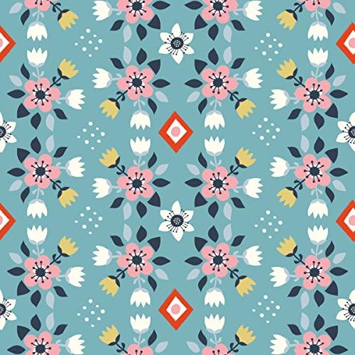 Flowerbed Blue - Wildland - Birch Fabrics - ORGANIC COTTON - MI-08-Blue - Flowers Pink Nursery Girl (Half yard)