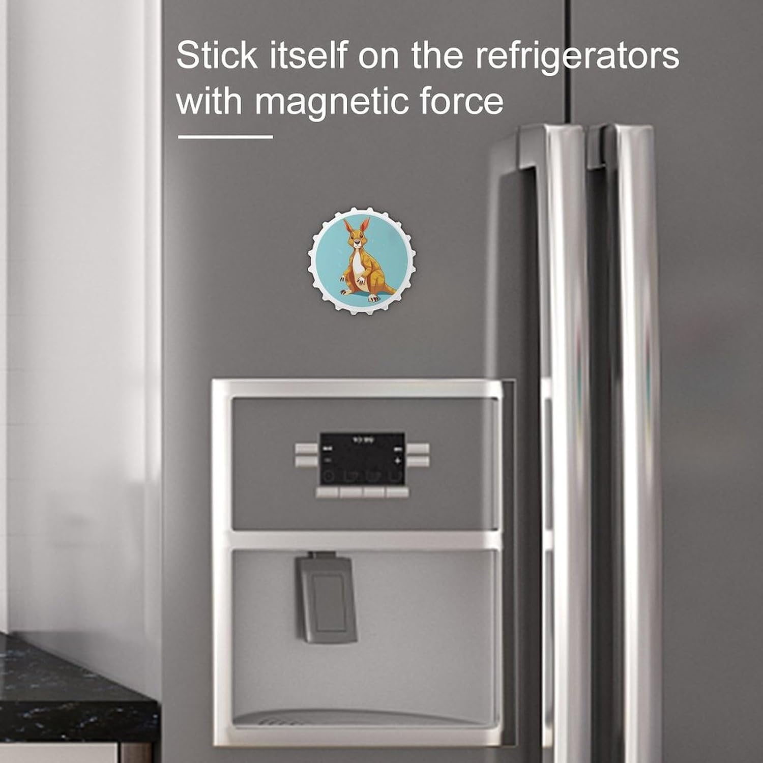 Round Kangaroo Magnetic Bottle Opener for Fridge White image 4