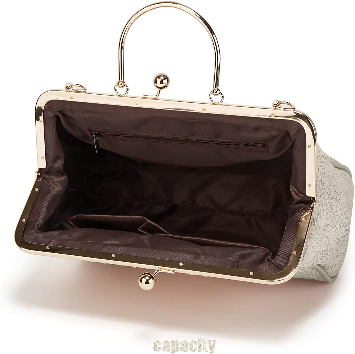 Women's Retro Handbag Kiss Lock Shoulder Purse PU Leather Tote Satchel with Lace