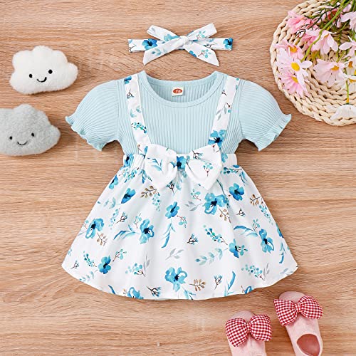 Rosebear Baby Girl Clothes Outfit Newborn Short Sleeve Romper Floral Suspender Dress With Headband Summer Infant Skirt Set 0-3 Months #TOP1
