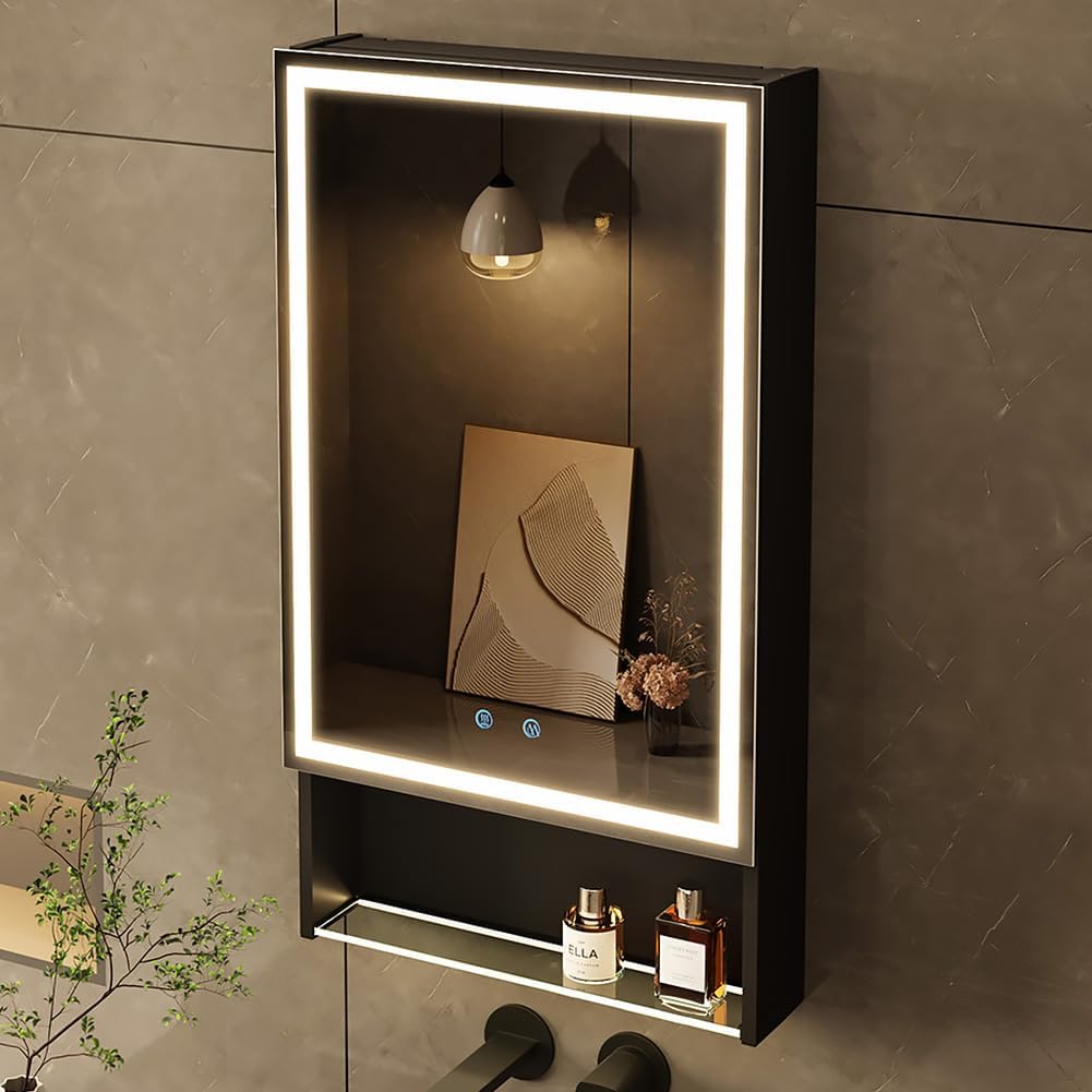 Spiegelschrank Bad mit Beleuchtung 50x88x13 cm, 3-Farben-Modus
