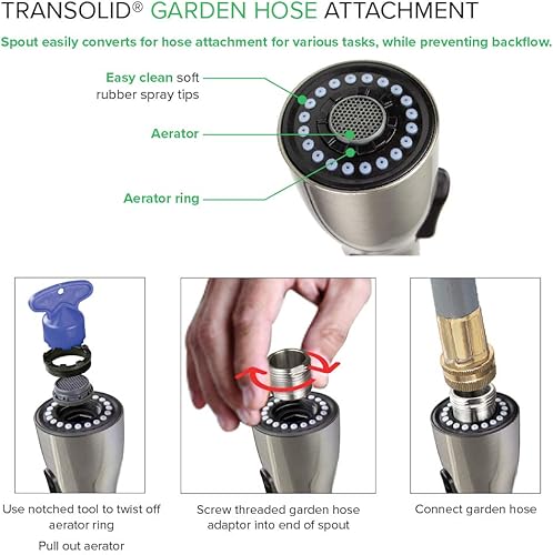 Miniatura 8 de Transolid PF7509C Grifo de cocinalavandería con doble rociador y cuello flexible en gris, níquel cepilladogris