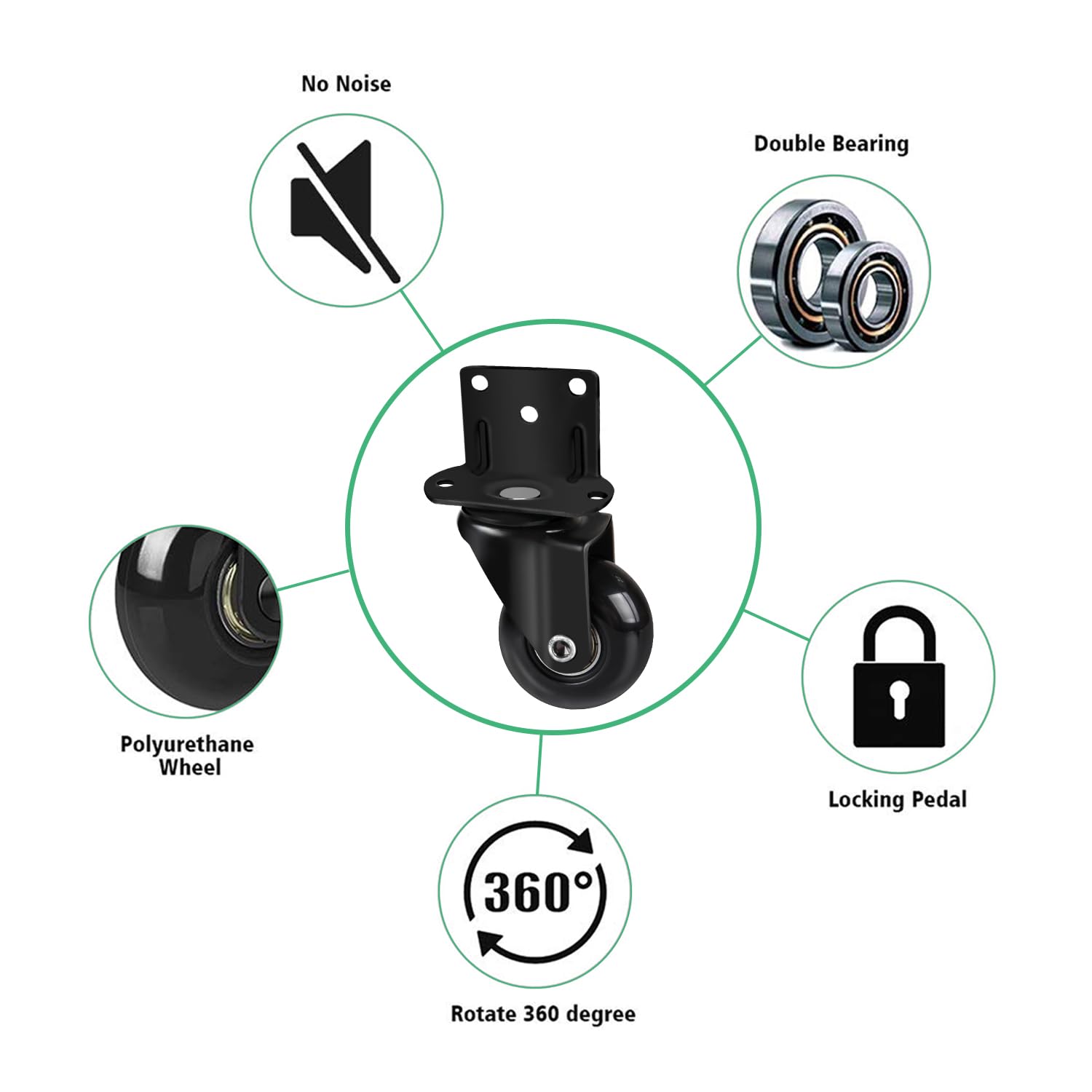 8T8 Side Mount Caster Wheels 2 Inch L Shaped Plate Swivel Casters Heavy Duty Set of 4, Silence Rubber Wheels for Furniture, Kitchen Cabinet, Baby Bed, Table, Loading Capacity 400 Lbs