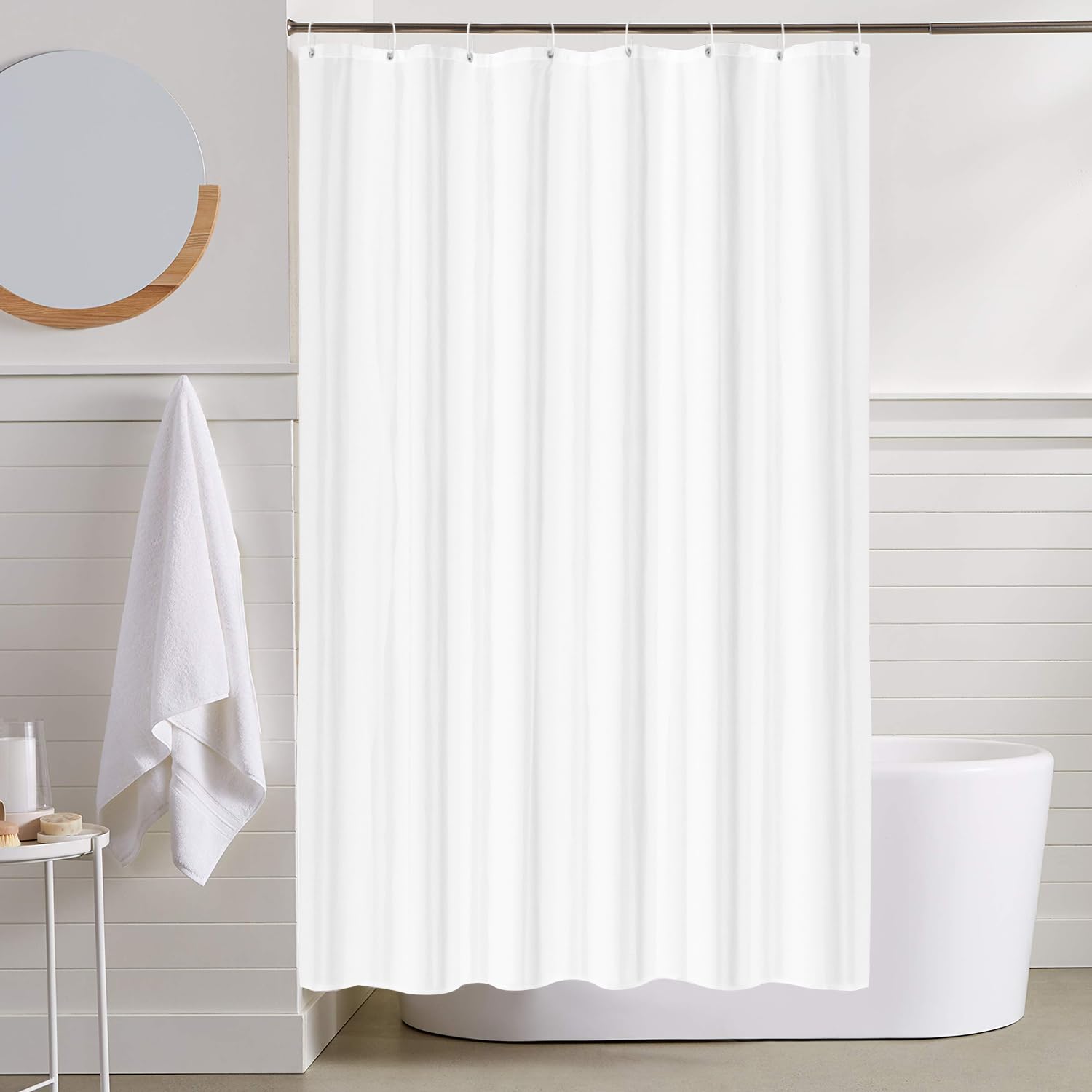LUKDUNG 120 x 180 cm Polyester Textile Shower Curtain Anti-Mould for Bathroom, Curtain for Bathtub Shower Made of Fabric Waterproof Washable Shower Curtain with 8 Hooks White — image 1