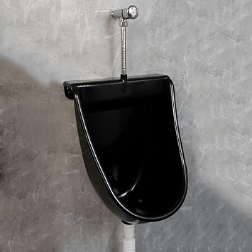 Senior Urinal, Plastic Urinal for Men, Wall Mount Urinal, Garage Urinal, Drain and Flush Valve Black