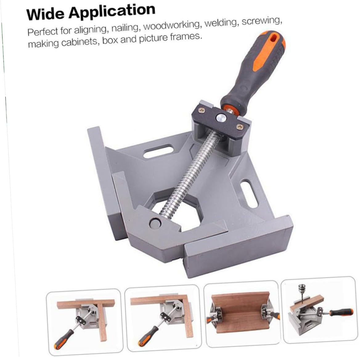 Multi-function Woodworking Right Angle Clamp Fixation with Adjustable Spindle Screw and Anti-skid Handle for Framing Cabinet Making and Drilling Lightweight Grey Tool for Home Use