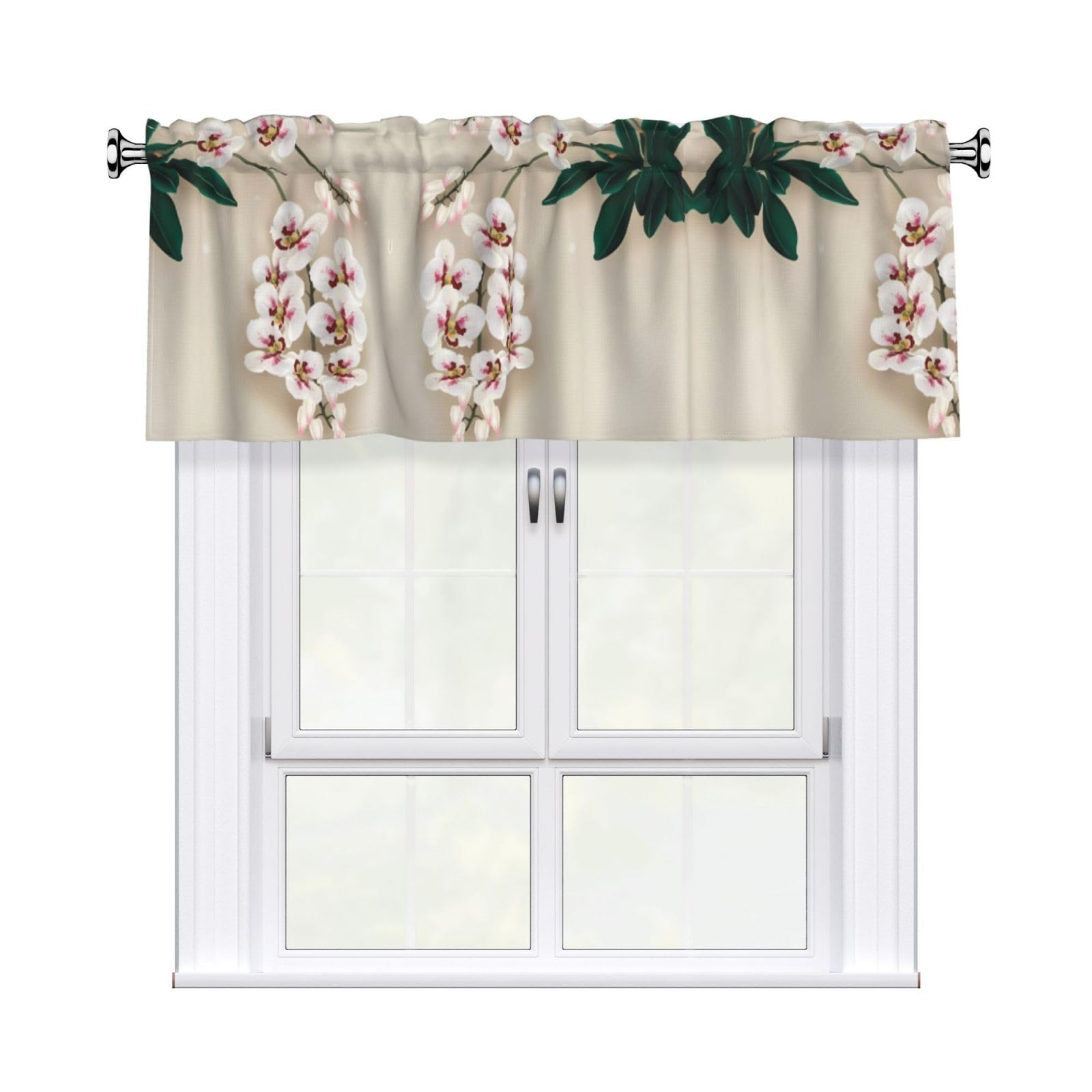 HJFCZH WHJSSF Bell orchid Prints 54x18in Curtain Valance - Peach Skin Polyester Kitchen Cover with Light Filtering Floral & 3" Rod Pocket
