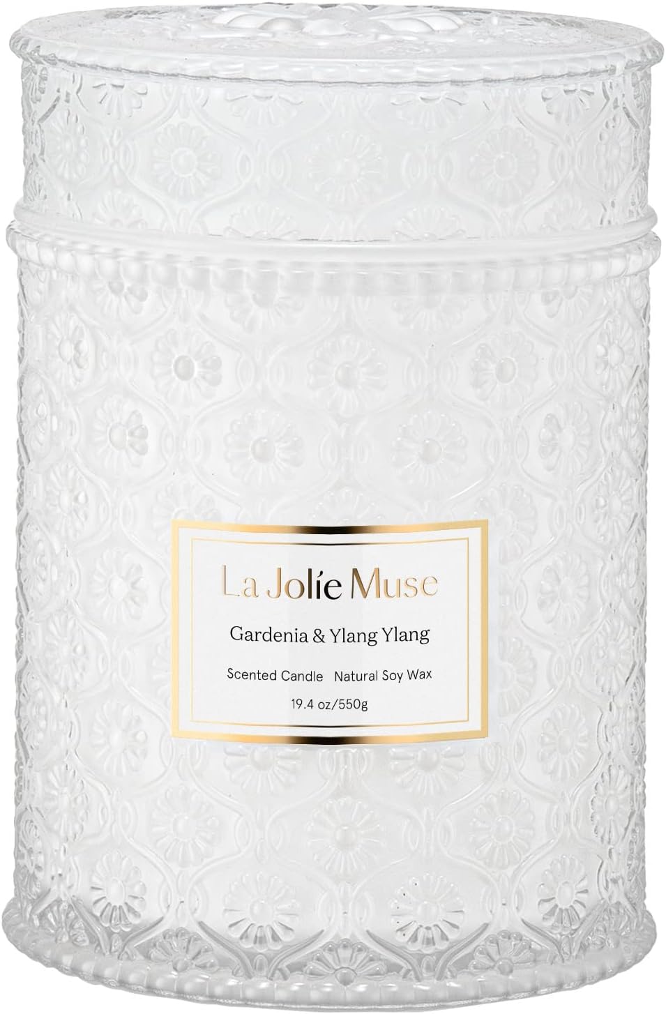 LA JOLIE MUSE Gardenia & Ylang Ylang Scented Candle, Soy Candle for Home, Large Glass Jar Candle Gift, 90 Hours Long Burning, 19.4 oz