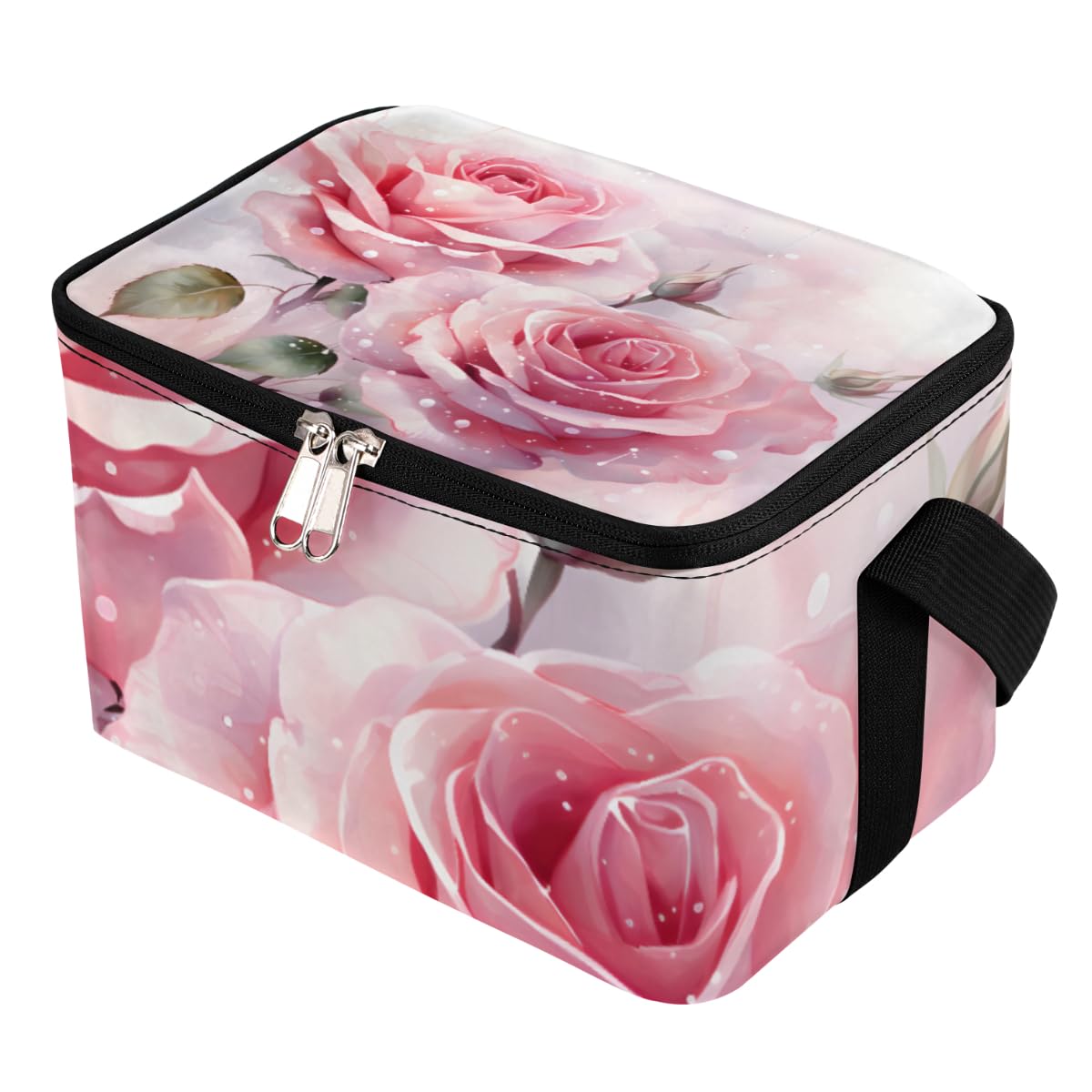 GzLeyigou Lunch Bags for Women Men 9 Cans,Roses Hot & Cold Food Delivery Bag Insulated Grocery Bag Insulated Lunch Box Blooming Flower Cooler Bag for Office Work Picnic Beach