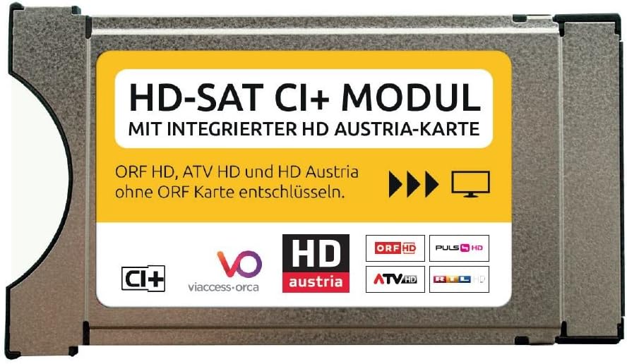 HD SAT module with satellite card chip for ORF HD, ATV HD and Servus TV HD integrated
