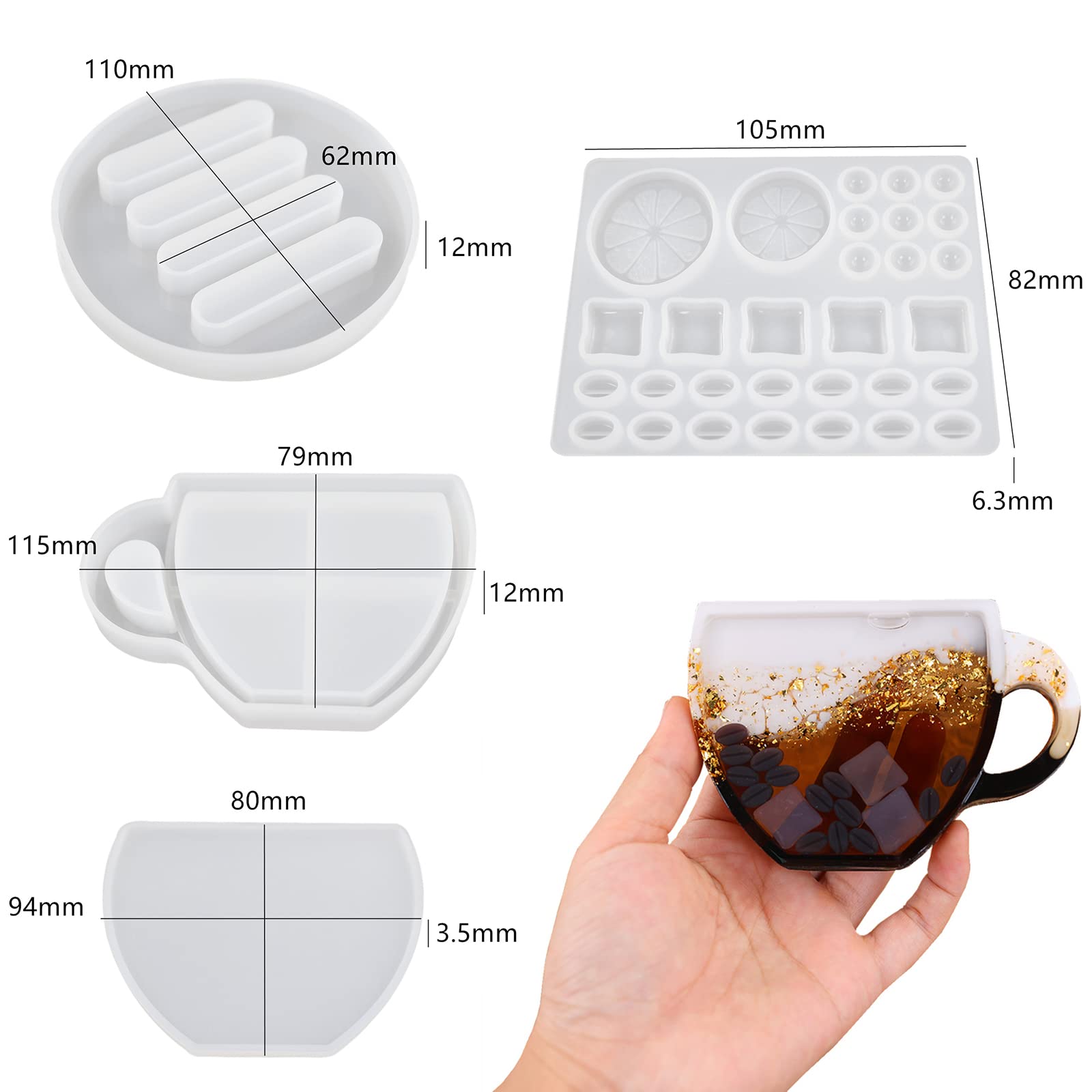 11-Piece Resin Coaster Mold Set - Coffee Cup, Shaker & Tray Molds For DIY Epoxy Crafting