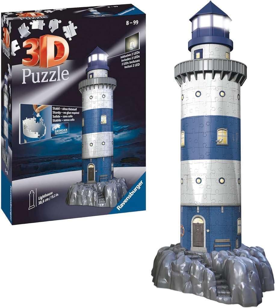 Ravensburger Lighthouse Night Edition 216 Piece 3D Jigsaw Puzzle for Kids and Adults - 12577 - Easy Click Technology Means Pieces Fit Together Perfectly