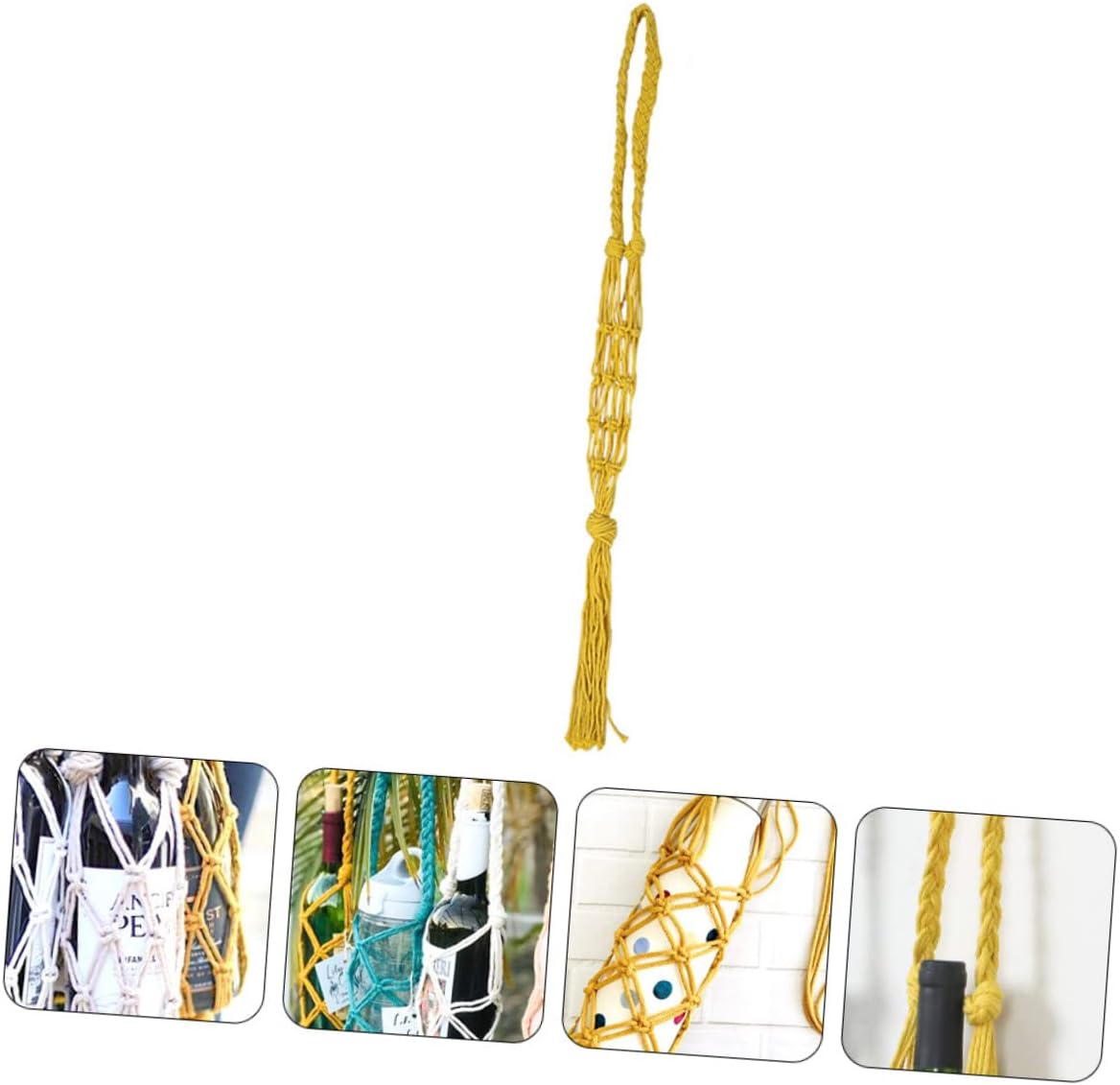 Cotton Mesh Wine Bottle Tote Bag with Reinforced Handle, Yellow