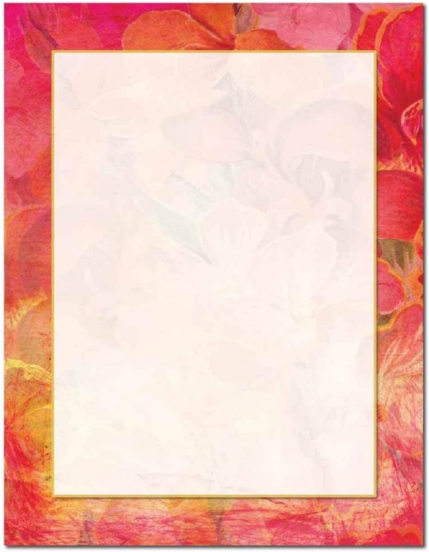 Soft Floral 100 Pack - 8.5 x 11 Inch Printable Letterhead - Laser and Inkjet Printer Compatible