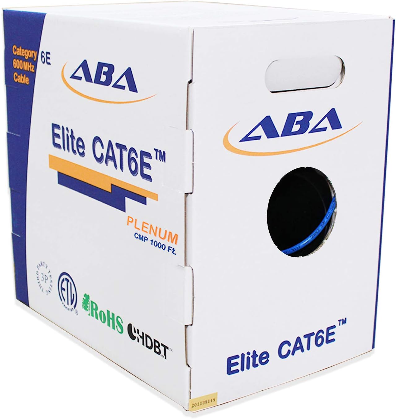 Infinity Cable Cat6e Plenum 600MHz CMP 23AWG UTP, 1000 Feet, Solid 100% Pure Copper, UL Certified, Easy to Pull (Reelex II) Box, Blue