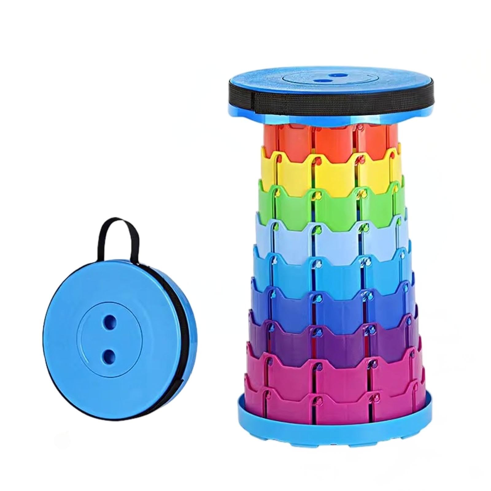 Runder Regenbogen-Klapphocker - Tragbarer Campinghocker/Leicht zusammenklappbar für Outdoor, Picknick, Strand, Reisen, Wandern - Langlebiges und kompaktes Design