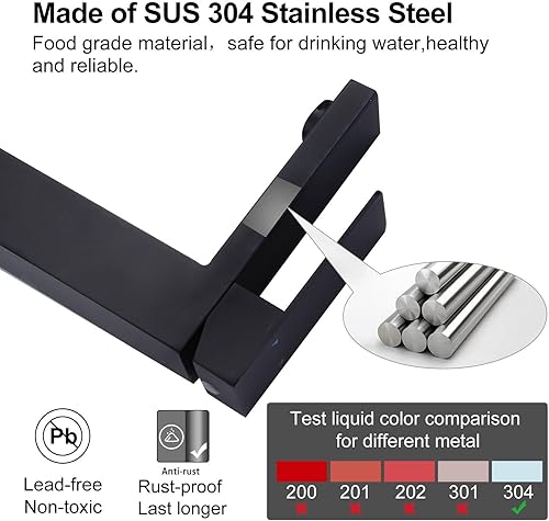 Miniatura 6 de Grifo de lavabo de baño de una sola manija, color negro mate, grifo de baño de acero inoxidable con mangueras de suministro de agua certificadas por