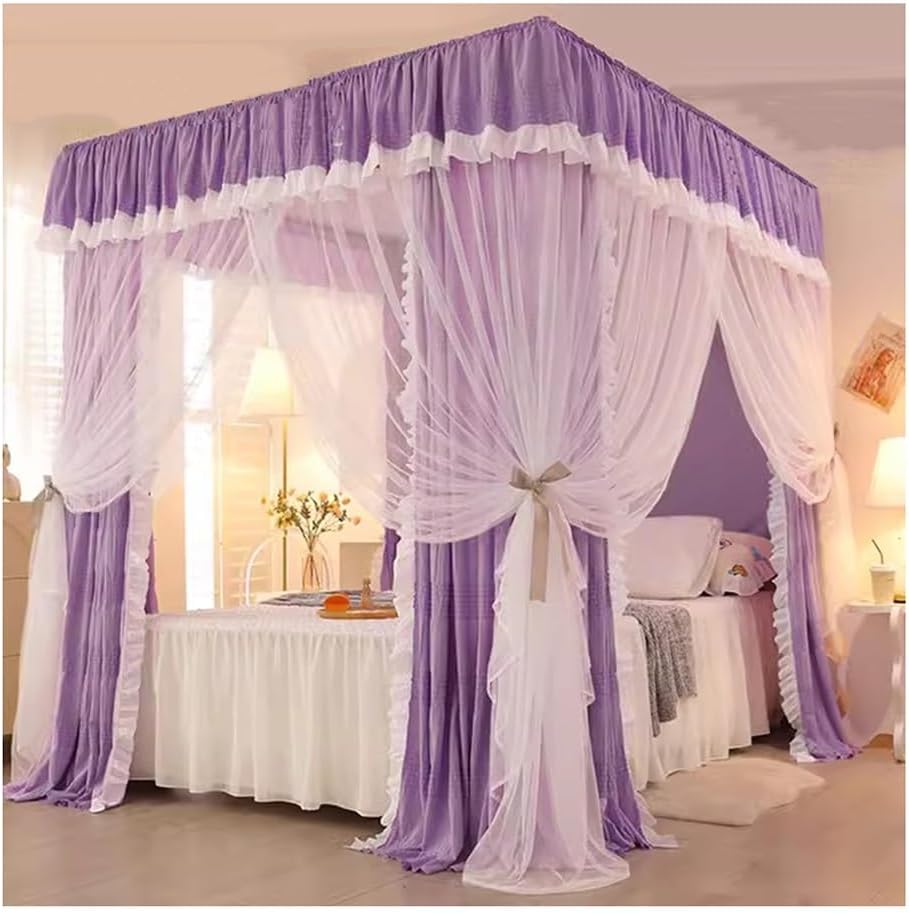 Fabric Bed Drapes Mesh Protection Canopy Shielding Netting,Purple Bed Canopy Mosquito net for Single Double Bed, Shading and Breathable Bedroom Decorative Bed Curtains with Brackets (Size :