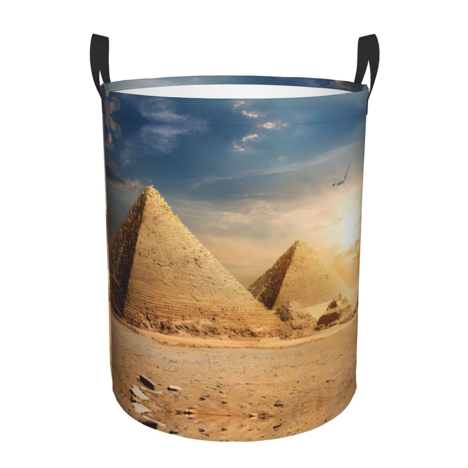 S Circular Hamper – Collapsible Egyptian Pyramid in Desert Print Laundry Basket