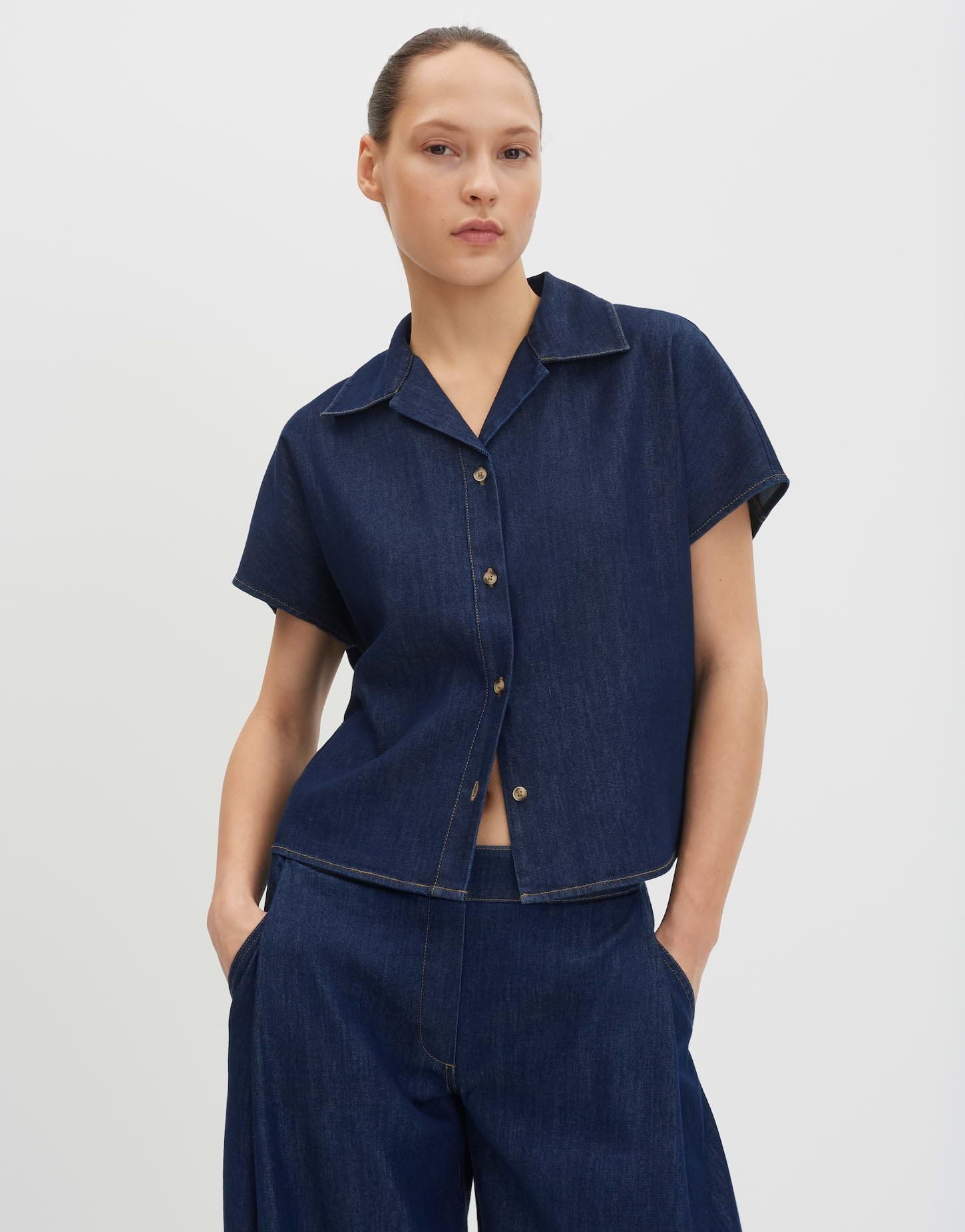 someday Damen Kurzarmbluse | Boxy Jeansbluse aus BCI Cotton Mix
