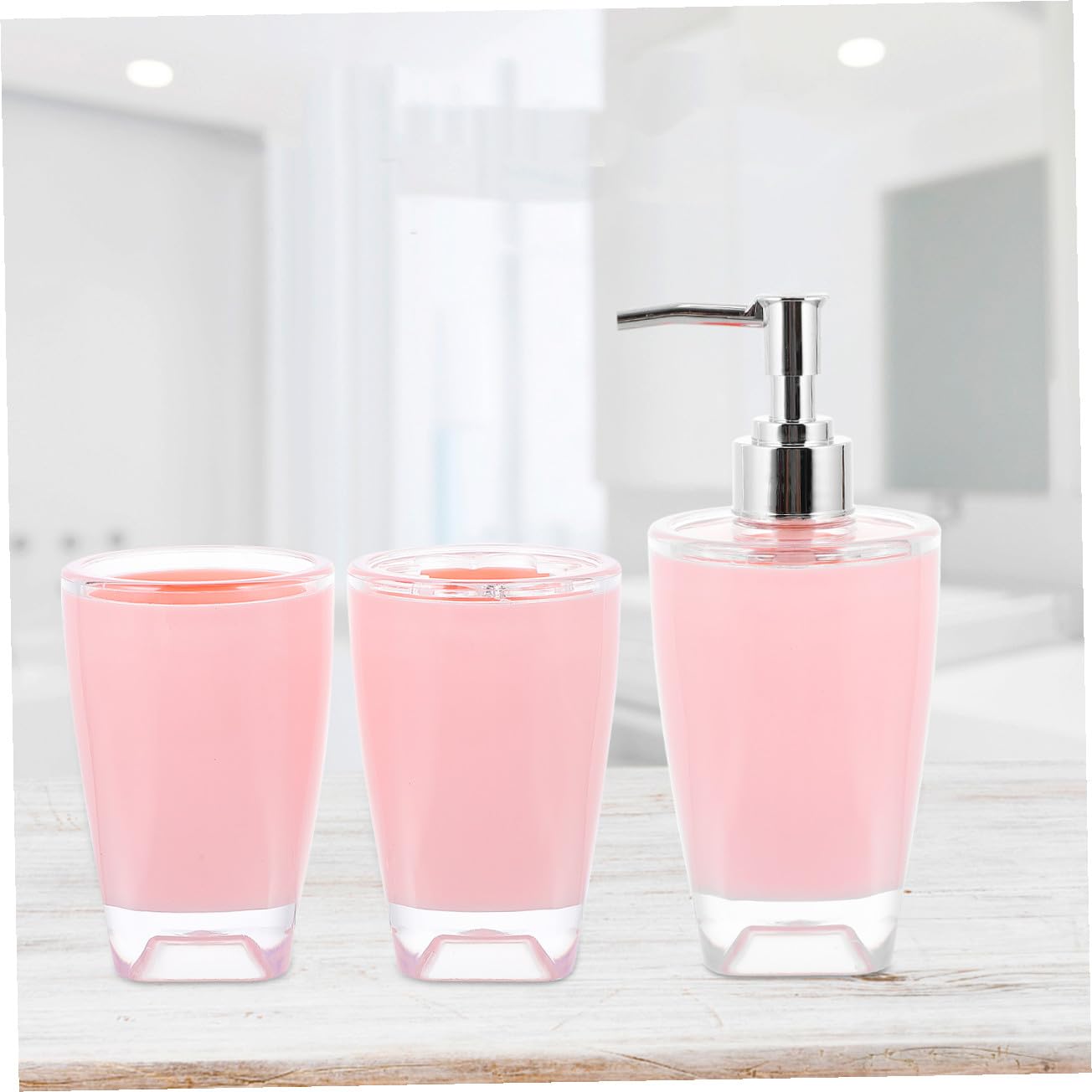 Set Accessori Bagno 4 Pezzi Rosa in Ps, Elegante per Bagno Ordinato